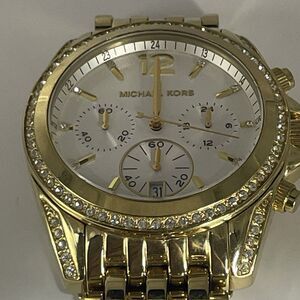 Michael Kors MK5835 Pressley Women's White Dial Gold Tone Chronograph Watch